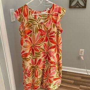 Nicole Miller Vibrant Red and Green Linen Dress